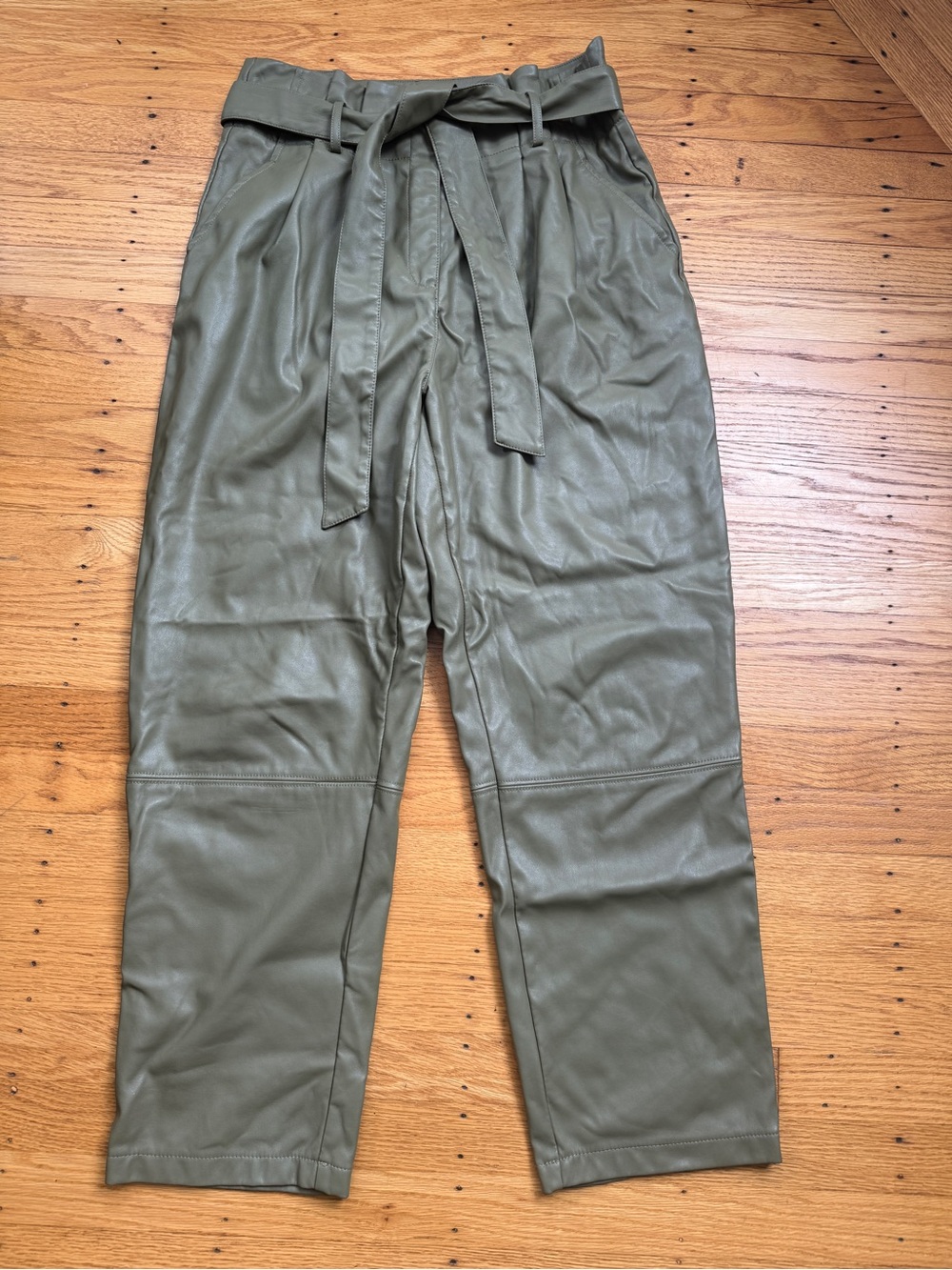 Lovers + Friends Olive Faux Leather Paperbag Tie-Waist Pants
